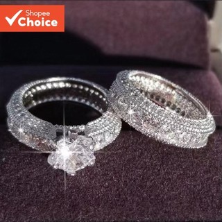 2pcs Exquisite Fashion New Design Silver Color Zircon Wedding Ring Set for Women Engagement Finger Anniversary Gift Banquet Jewelry