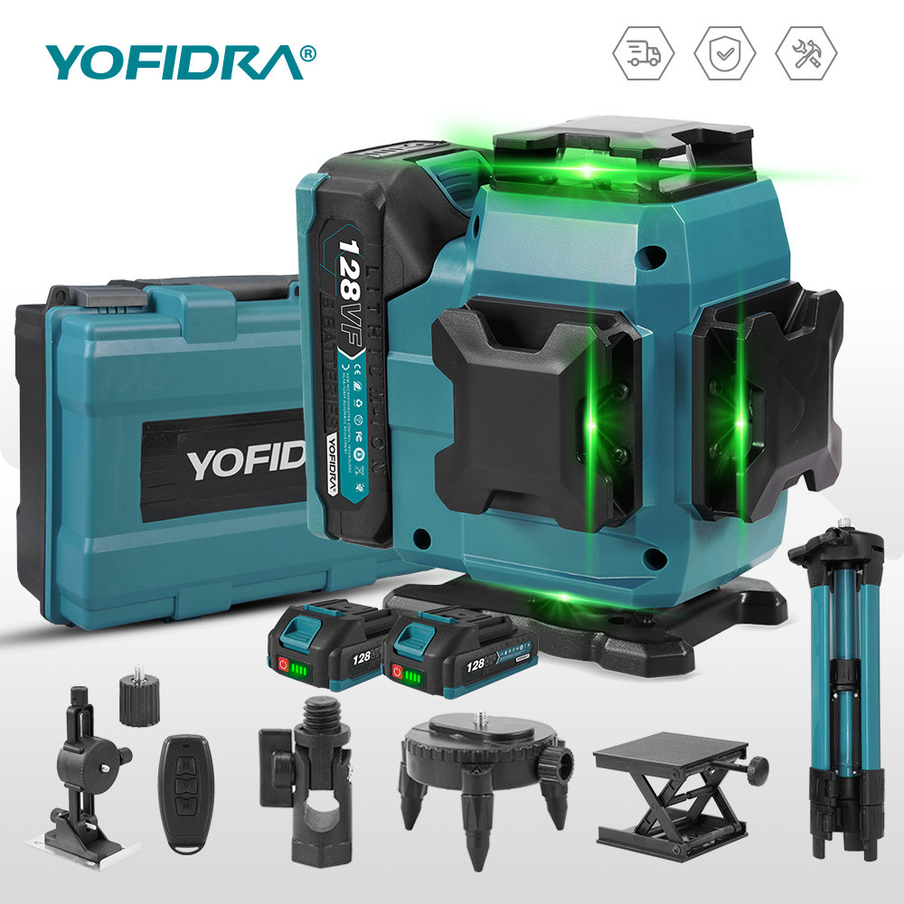 YOFIDRA 360 แนวนอนแนวตั้ง 16 เส้น 4D เลเซอร์ระดับอัตโนมัติ Self-leveling ที่มีประสิทธิภาพ Green Beam สําหรับ Makita 18V แบตเตอรี่ Pin