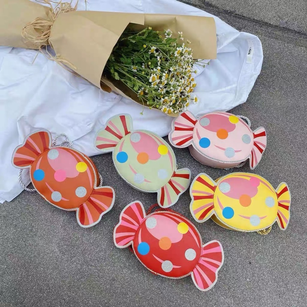 KVK-shop กระเป๋าสะพายข้างเด็กลายลูกกวาดน่ารัก 5สีให้เลือก สามารถใช้เป็นของขวัญวันเกิดได้