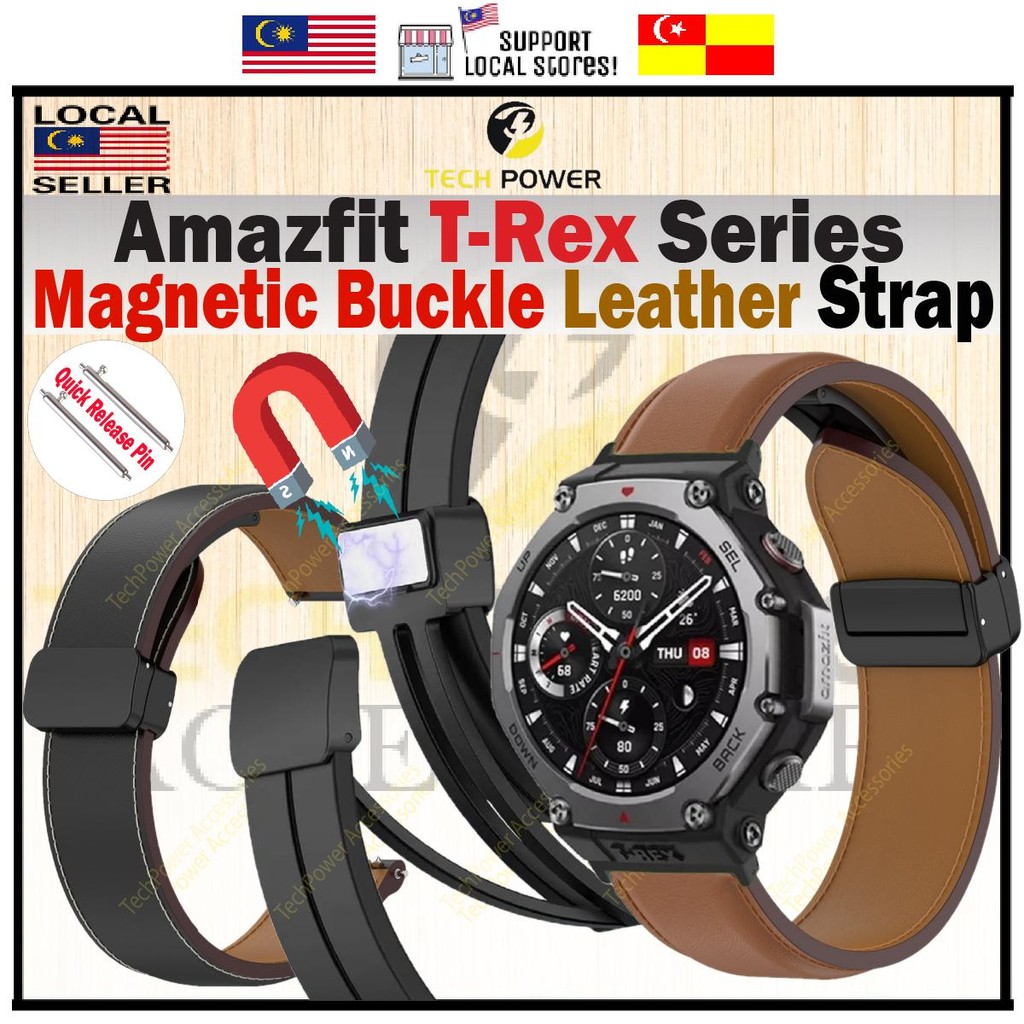 Amazfit T-Rex 3 /Amazfit T-Rex 2 /Amazfit T-Rex /T-rex Pro Premium Leather Magnetic Buckle Strap, Ta