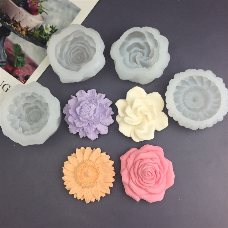 Gardenia Peony Rose แม่พิมพ์ซิลิโคนดอกทานตะวันน้ํามันหอมระเหยปูนปลาสเตอร์เรซิ่น F Ondant เค้กช็อกโกแลตตกแต่ง