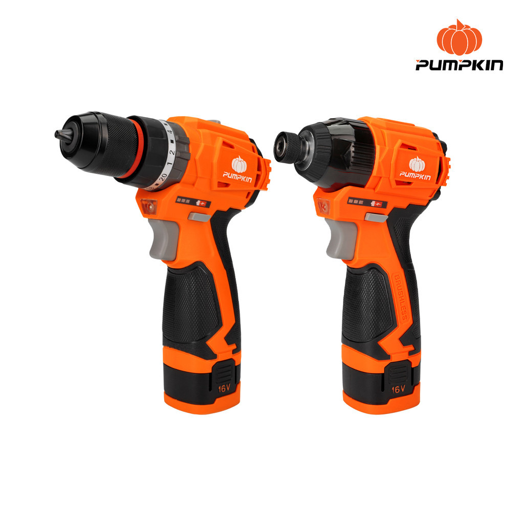 PUMPKIN XTREME 16V ชุดสว่านกระแทกและไขควงกระแทกไร้สาย Compact ไร้แปรงถ่าน 16V Li-ion/50438