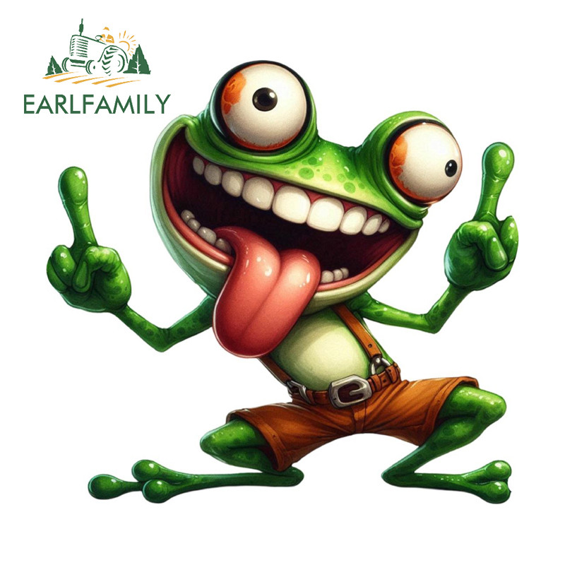 EARLFAMILY กบบ้ารถสติกเกอร์รถจักรยานยนต์ที่น่าสนใจสเก็ตบอร์ดเครื่องปรับอากาศรถ PVC Decals บุคลิกภาพกันน้ํา Scratch-Proof รถประตู Protector