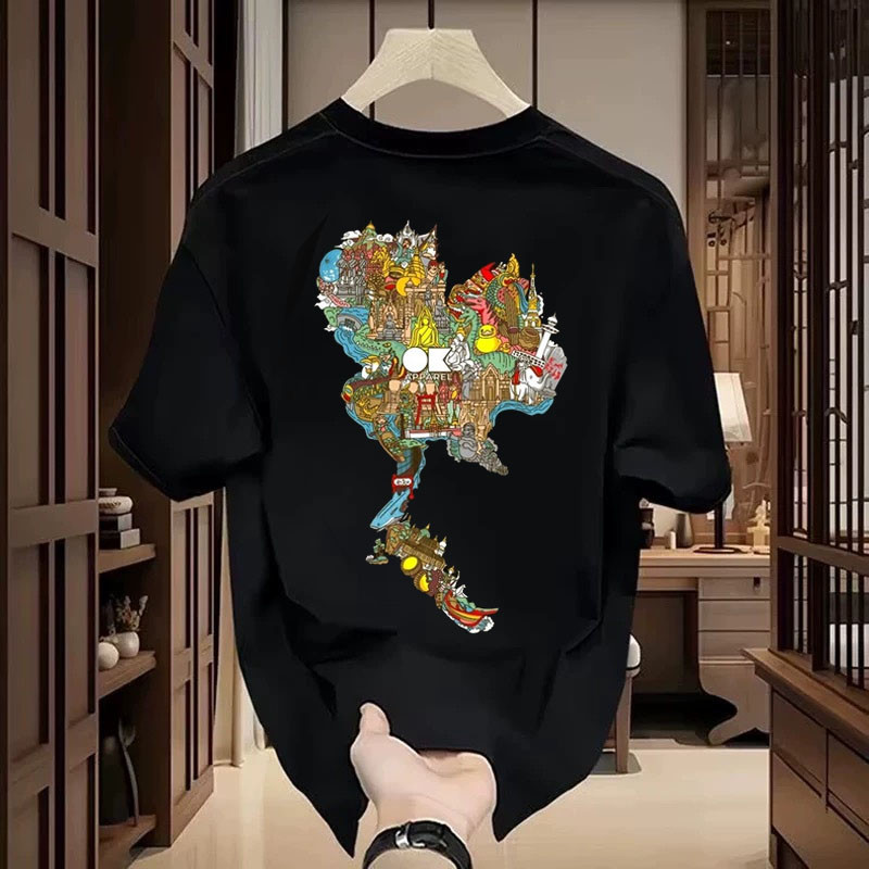 Y-T🧸เสื้อสาวอวบ เสื้อยืด oversize ผ้าฝ้าย100% ไม่ต้องรีดผ้า สวมใส่สบาย วินเทจ ผ้านิ่ม ลาย "OK Map" แนวสตรีท
