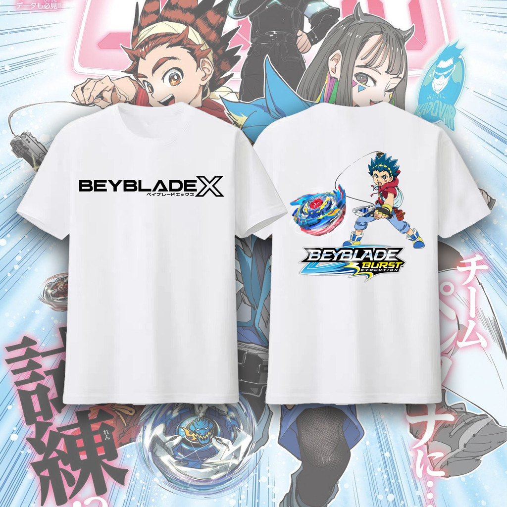 พร้อมส่ง!! S-5XL Beyblade X อะนิเมะผ้าฝ้ายแขนสั้นเสื้อยืดผู้ชาย Kurosu Ekusu Jaxon Cross#14