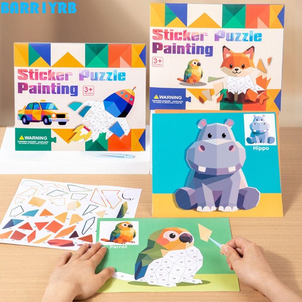 BARR1YRB DIY วางวัสดุชุด, กระดาษ Montessori 3D เรขาคณิตสติกเกอร์หนังสือ, DIY เกมหนังสือทําด้วยมือการ์ตูนสัตว์น่ารักหนังสือสติกเกอร์ของขวัญวันเกิด