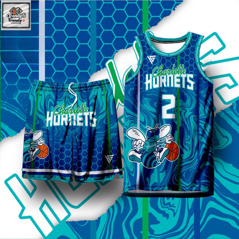 เสื้อยืดบาสเก็ตบอล.Charlotte Hornets x HG Concept.Jersey ลาย 3D แฟชั่นฤดูร้อน