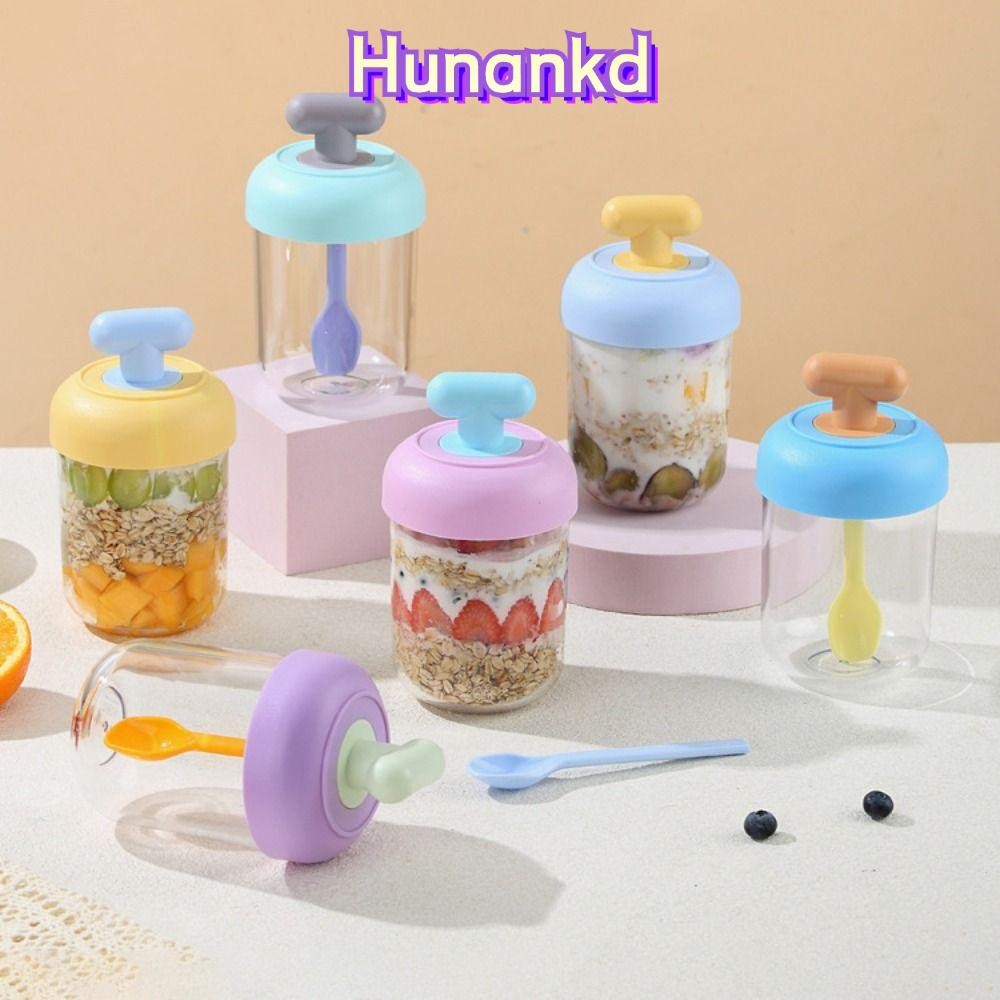 HUAN ถ้วยอาหารเช้า, ซีล 500 มล. ชามโยเกิร์ต, ป้องกันการรั่วด้วยช้อนมือถือข้าวโอ๊ตภาชนะสําหรับข้าวโอ๊ตธัญพืชถั่วโยเกิร์ต