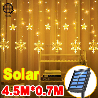 Ligyetor Solar Snowflake Star Curtain String Lights Elk Polaris for Indoor Outdoor Home Garden Christmas Halloween Wedding Party Decoration