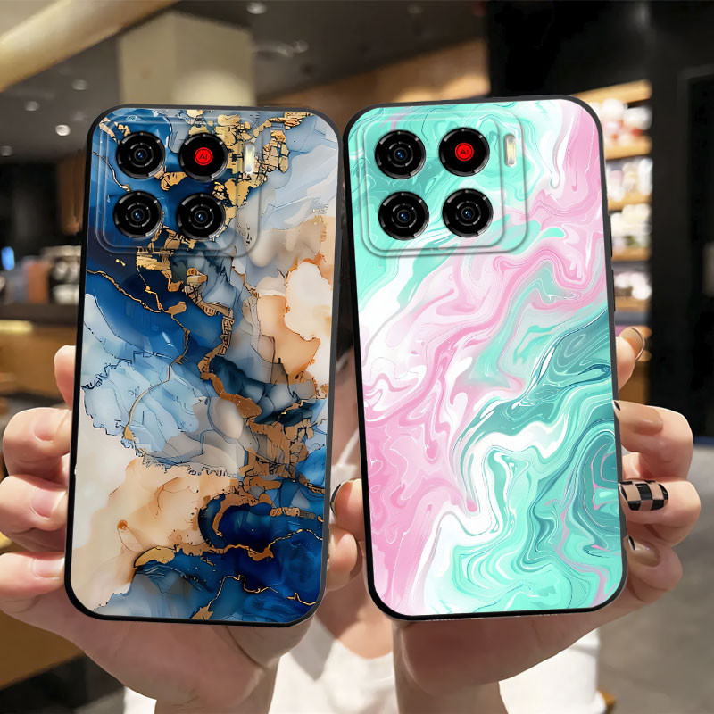 เคสซิลิโคน TPU ป้องกันแฟชั่นดอกไม้หินอ่อนพิมพ์สีดํา สําหรับ ZTE Nubia A56 / Nubia A36 / Nubia A56 Pr