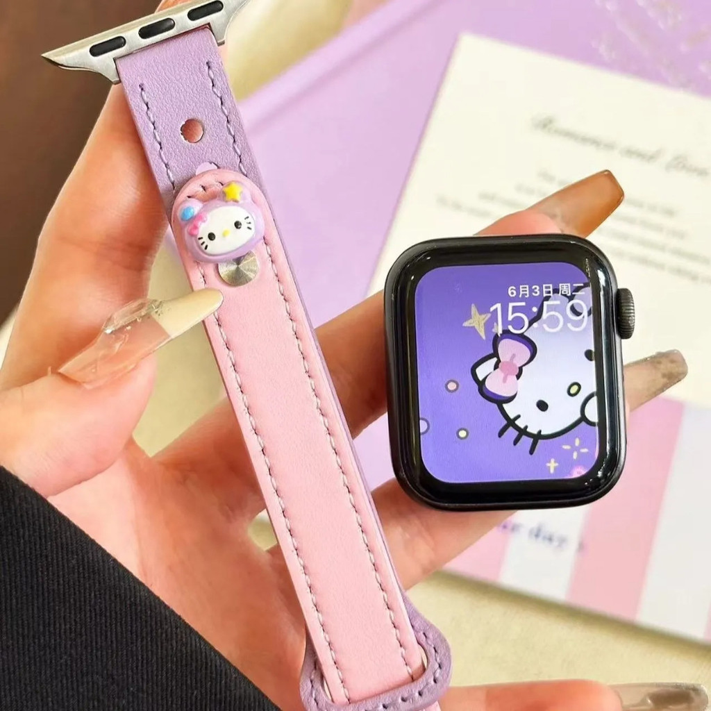 เหมาะสําหรับ Ap iWatch Mi Band ลูกสุนัขน่ารัก Cat สีเขียว green apple smart watch 20mm S1