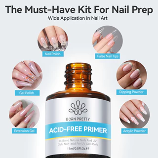 BORN PRETTY 15ml ขวดแก้วเล็บ Primer เล็บ Prep Dehydrator ยาทาเล็บติดทนนาน Air แห้งกึ่งถาวรเคลือบเงา