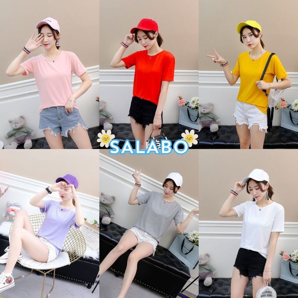 🥑Salabo🥑(ราคาพิเศษ)เสื้อยืดคอกลม สีพื้น แขนสั้น สไตล์เรียบง่าย #081