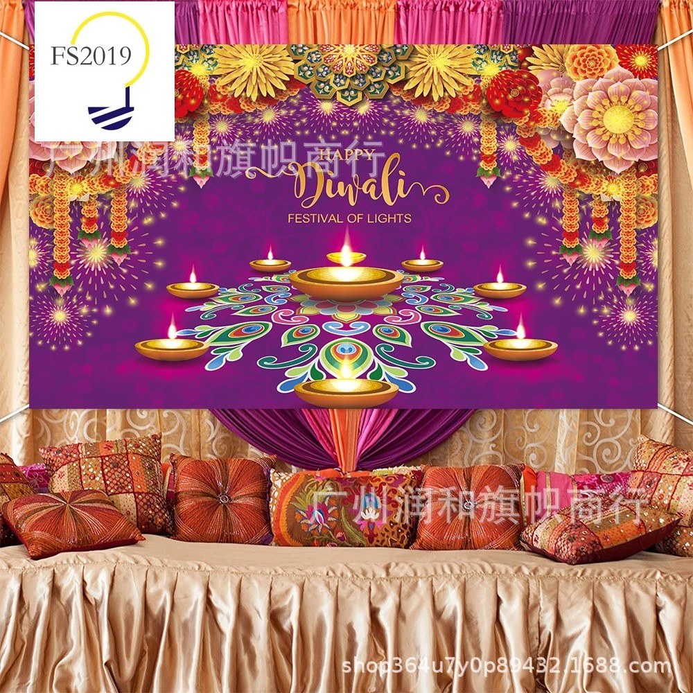 2024 Diwali เทศกาลตกแต่งพื้นหลัง 1 ชุด 180*115 ซม. Happy Diwali ธง Deepavali ตกแต่งแบนเนอร์การพิมพ์ด