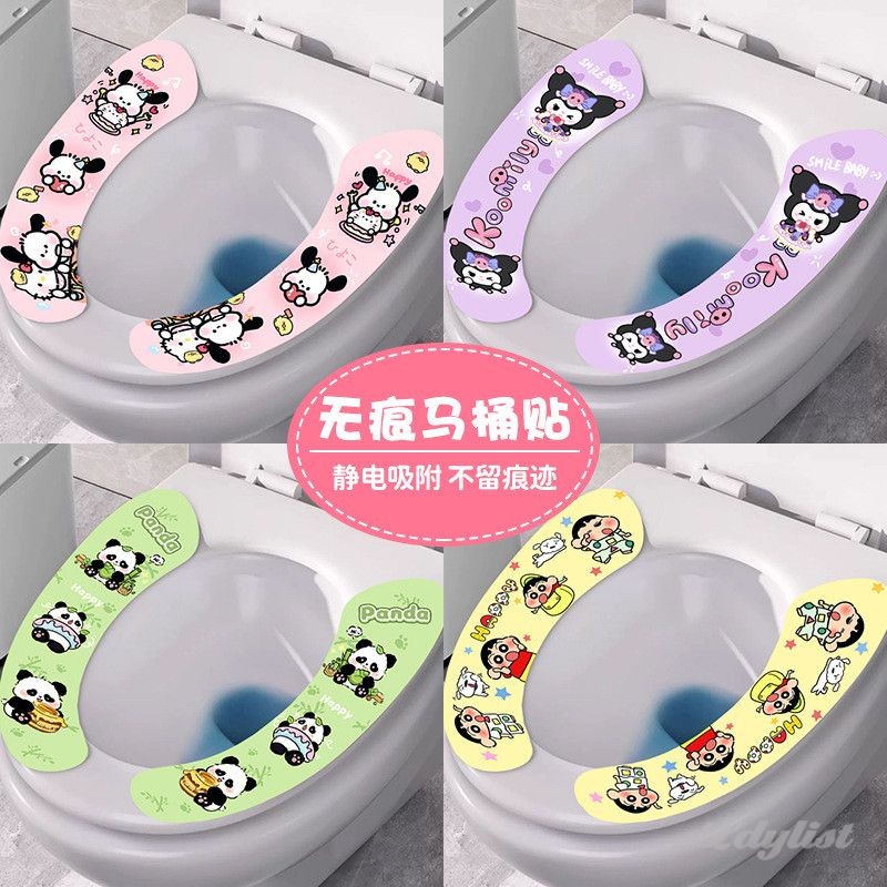 ღ แผ่นรองนั่งชักโครกลายการ์ตูน Sanrio สติ๊กเกอร์ห้องน้ำในครัวเรือน แผ่นรองชักโครกกันน้ำแบบดูดซับอเนกประสงค์ พกพาสะดวก