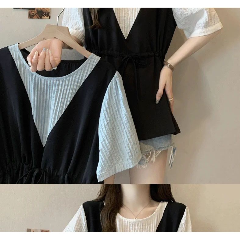 ส่งไวจากไทย⭐Summer⭐L-4XL     พลัสขนาดผู้หญิงเสื้อแขนสั้นผู้หญิงเสื้อเกาหลีเสื้อยืดฤดูร้อนหลวมชีฟอง