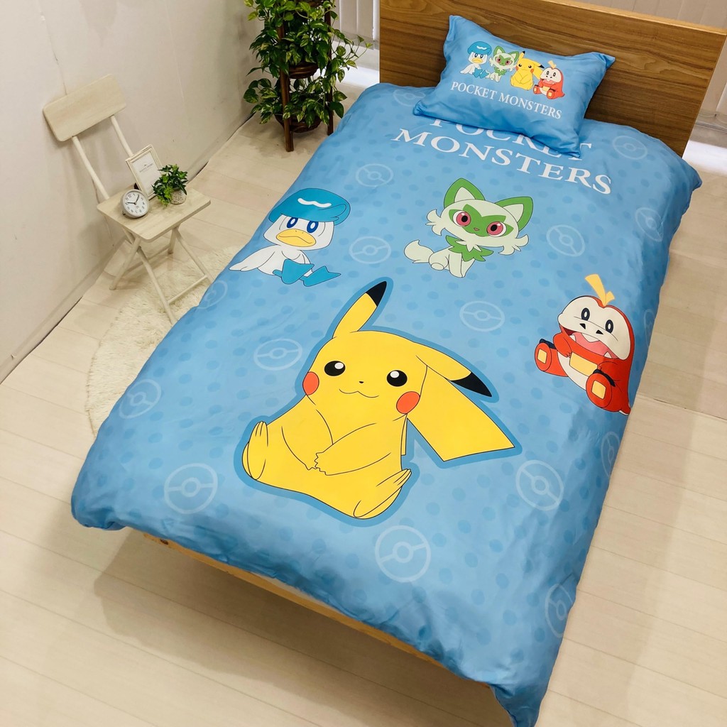 MORIPiLO Pokemon Duvet Cover Set (Pikachu and Paldea Friends Duvet Cover and Pillowcases) Soft Peach