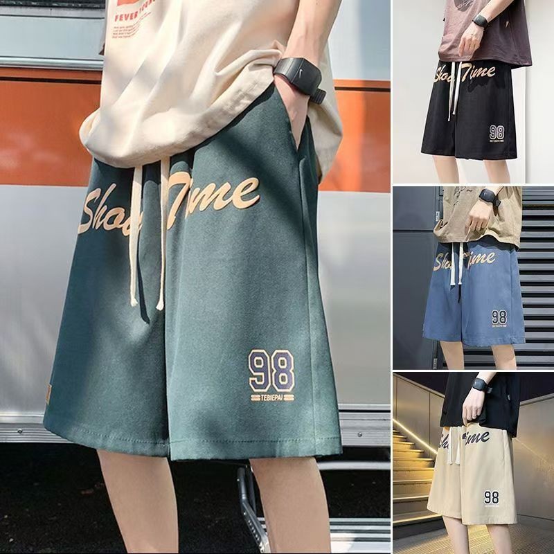 夏装中裤男款夏短裤夏季男轻奢薄款潮流休闲宽松大码Summer mid length shorts for men, summer shorts for men, light luxury thin20
