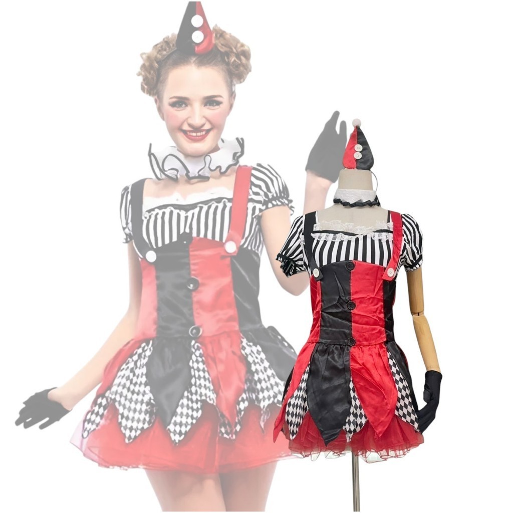 LJ7077 ชุดตัวตลก Women Clown Costume,Circus Specter Halloween Costume 🚚ด่วนมีส่งGrabค่า