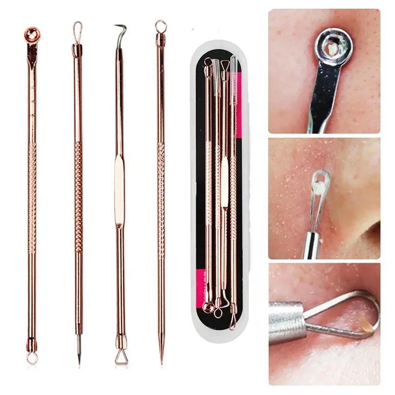สแตนเลส Blackhead Remover ชุดเครื่องมือนวดหน้า Whitehead Pimple Spot Comedone Acne Extractor เครื่องนวดหน้า