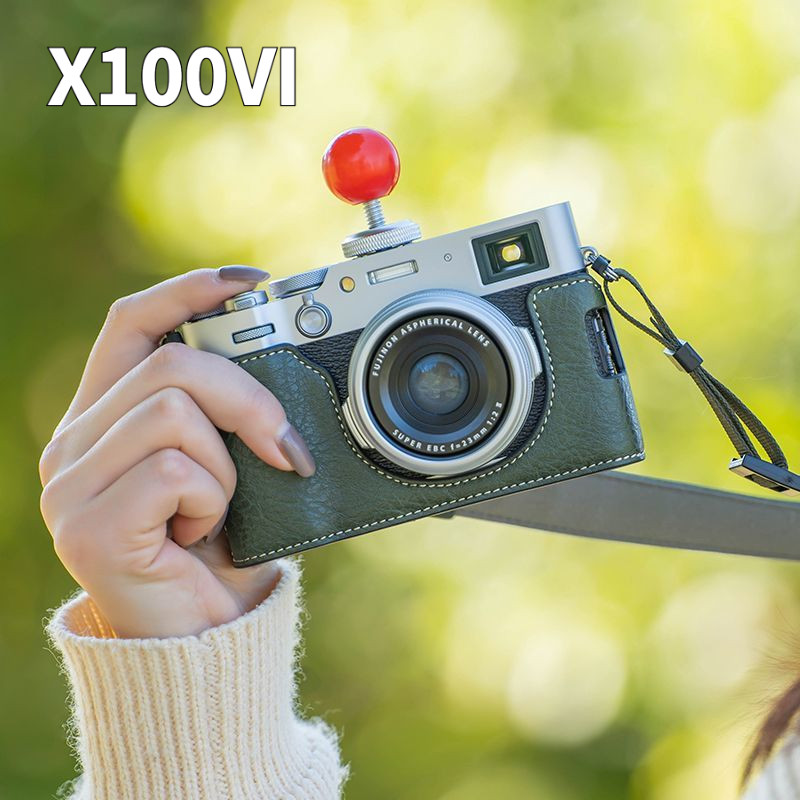 Fujifilm camera case, cowhide material, pink leather bag, X100VI camera protective case, X100 sixth 