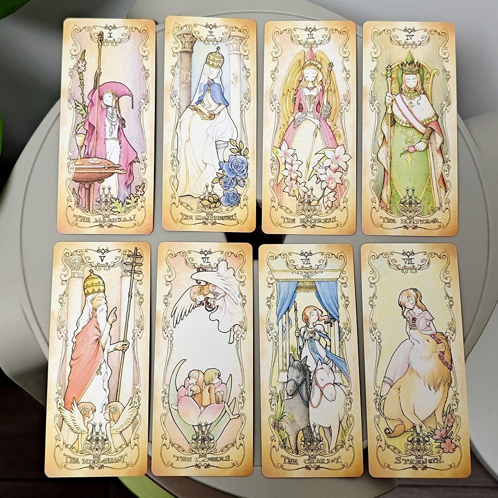 Low Scare Tarot 78 ชิ้นการ์ดลับเพิ่มภาษาดอกไม้อะนิเมะญี่ปุ่นสไตล์การ์ตูนไพ่ทาโรต์ 12*5.5 ซม.