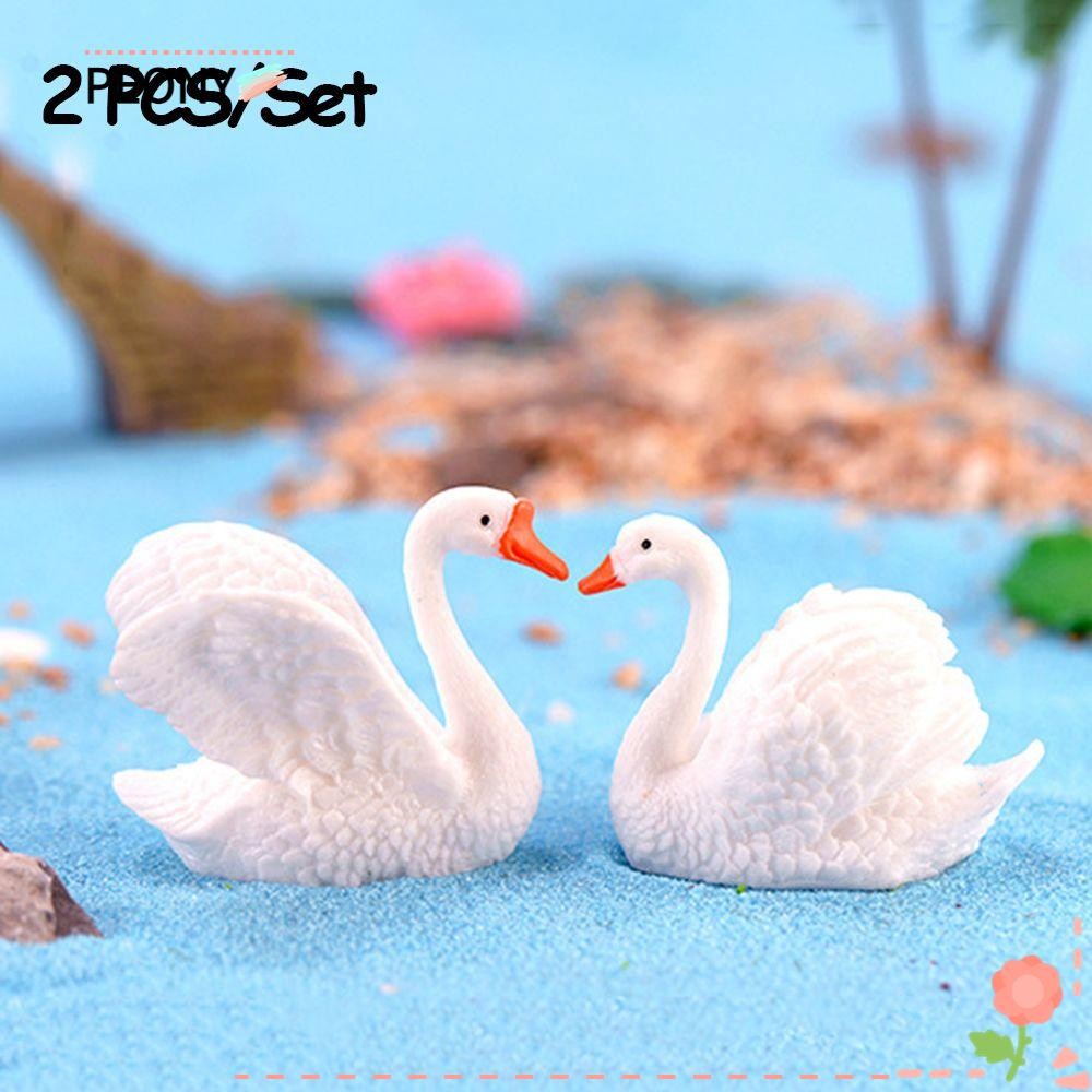 PEONYPAVILION 2 ชิ้น/เซ็ตตุ๊กตาหงส์ Mini Fairy Garden เครื่องประดับรูปปั้น Goose รุ่น