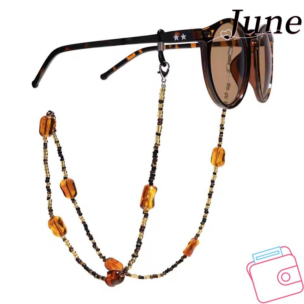 JUNEGOODS แว่นตากันแดดแว่นตา, Retro Anti-Lost Amber แว่นตาโซ่, Anti Slip Anti Falling แฟชั่นแว่นตาอ่