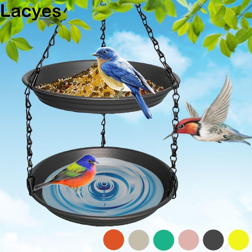 เลีย เครื่องป้อนนกสองชั้น,จานป้อนอาหารนกสะดวกทนทาน,เครื่องมือเลี้ยงนกความจุขนาดใหญ่อเนกประสงค์แขวนถาดนกแพลตฟอร์มป้อนต้