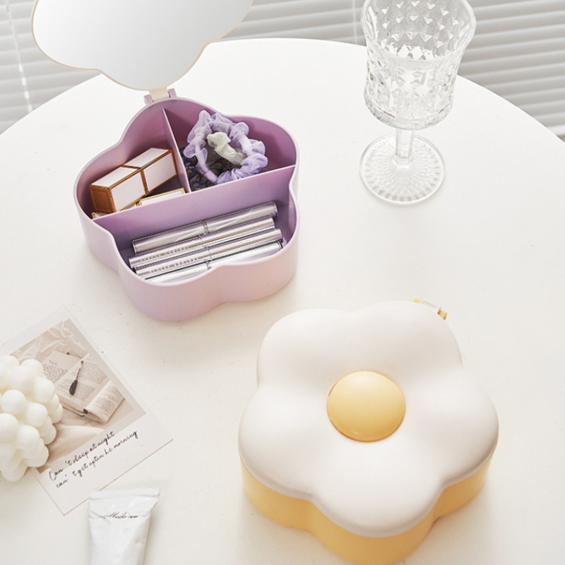 NEW กล่องเก็บเครื่องสำอางรูปดอกไม้ พร้อมกระจกแต่งหน้า ความจุใหญ่ ป้องกันฝุ่น พกพาสะดวก - รูปที่ 5