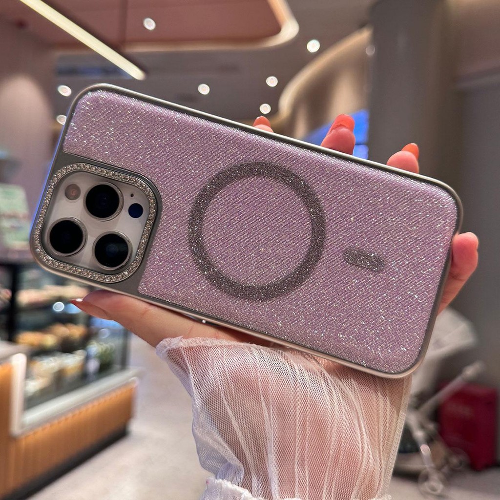 Glitter เลนส์แม่เหล็กกรณีความสูงเลนส์สําหรับ iPhone 11 12 13 14 15 16 Pro Max 14/15/16 PLUS ปลอกล้อมรอบอย่างเต็มที่กันกระแทกปกหลัง
