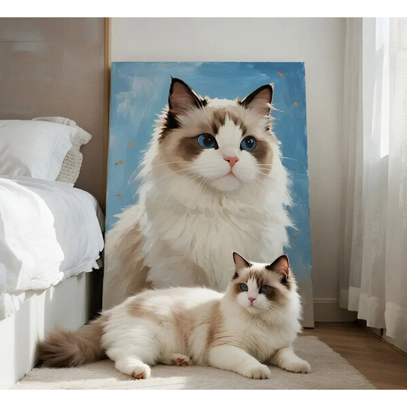 LN1 ที่กําหนดเองทําเองภาพสีน้ํามันดิจิตอลสัตว์เลี้ยงภาพระบายสีมือวาดภาพวาดแมวภาพอะคริลิภาพบรรจุสี ล0