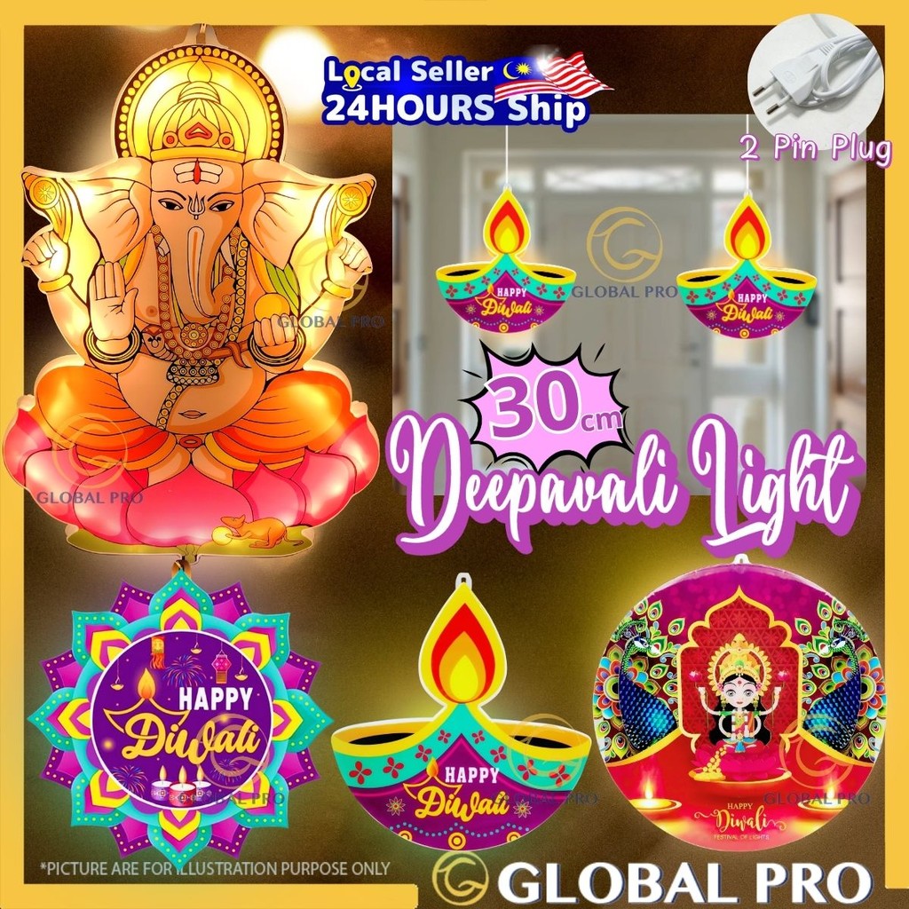 30 ซม.ใหญ่ Deepavali ตกแต่งโรงแรมตกแต่งบ้าน Deepavali Light Diwali Light Diya Lampu Raya ตกแต่งเพดาน