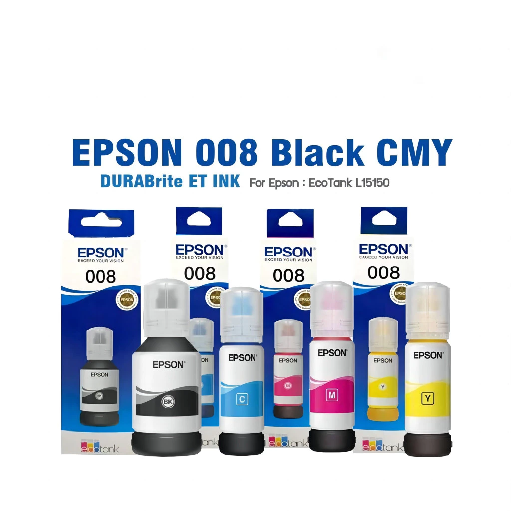 ของแท้ 100%EPSON 008(พร้อมกล่อง) หมึกกันน้ำทุกสี 008 BK C M Y4 สี ใช้งานกับเครื่องรุ่น (L6560 L6570 L6580 L15150 L1516