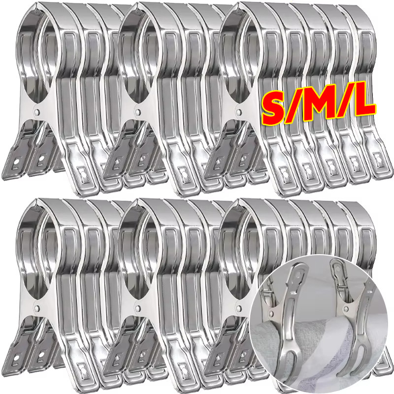 คลิปหนีบผ้าแบบเปิดกว้างพิเศษ | หมุดเสื้อผ้ากันสนิมสแตนเลสสําหรับผ้าปูที่นอน/เสื้อผ้าคลิปอบแห้ง 3 ขนาดพร้อมที่จับที่ปลอดภัย