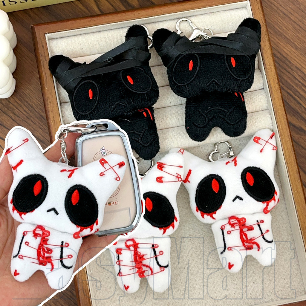 1/2PCS Dark สไตล์ตุ๊กตาพวงกุญแจ-สยองขวัญการ์ตูนสัตว์ Charm,ฮาโลวีนน่ากลัวอุปกรณ์เสริมสําหรับ DIY กระเป๋า/โทรศัพท์ตกแต่ง (สีดํา/สีขาว)