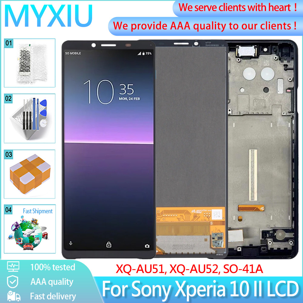 Original สําหรับ Sony Xperia 10 II จอแสดงผล LCD XQ-AU51 XQ-AU52 SO-41A หน้าจอ LCD กรอบ Touch Panel D
