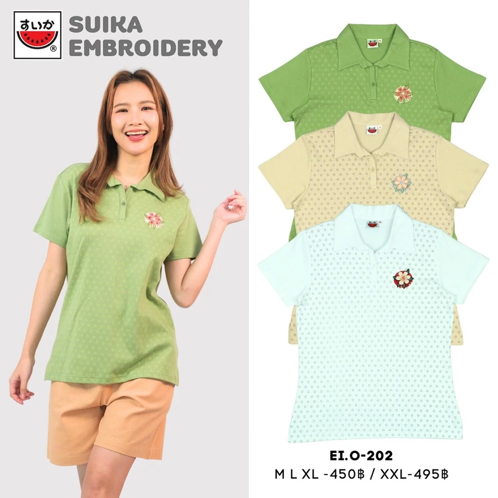 เสื้อยืดคอปกปีกนก แขนสั้น ลายดอกลีลาวดี SUIKA EI.P-220