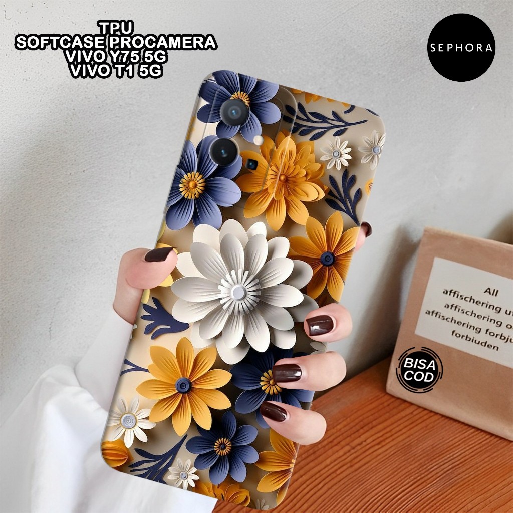 เคส VIVO Y75 / T1 5G ล่าสุด - เคสดอกไม้แฟชั่น - เคส VIVO Y75 / T1 5G Softcase - เคสกล้อง Pro - เคส V