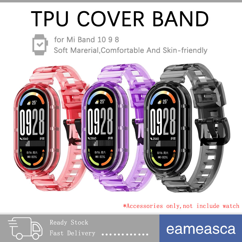 สายรัดกรณีโปร่งใส ฝากป้องกั for Smartwatch Mi Band 10 9 8 เข็มขัดป้องกันหน้าจอ อุปกรณ์เสริมสร้อยข้อมือ for MiBand 10 NFC