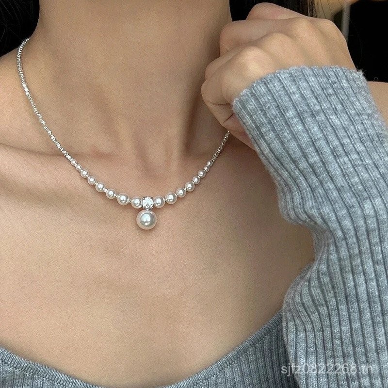 สร้อยคอเพทาย N1261 หักเงิน Shijia Pearl เงินสเตอร์ลิงหญิง 925 Niche หรูหรา High-End Clavicle Chain น