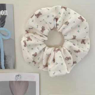 1 ชิ้นหมีสีกากีพิมพ์ผมผูกเชือกผม Scrunchies ยางผมหางม้าอุปกรณ์เสริมสําหรับสาวหวาน