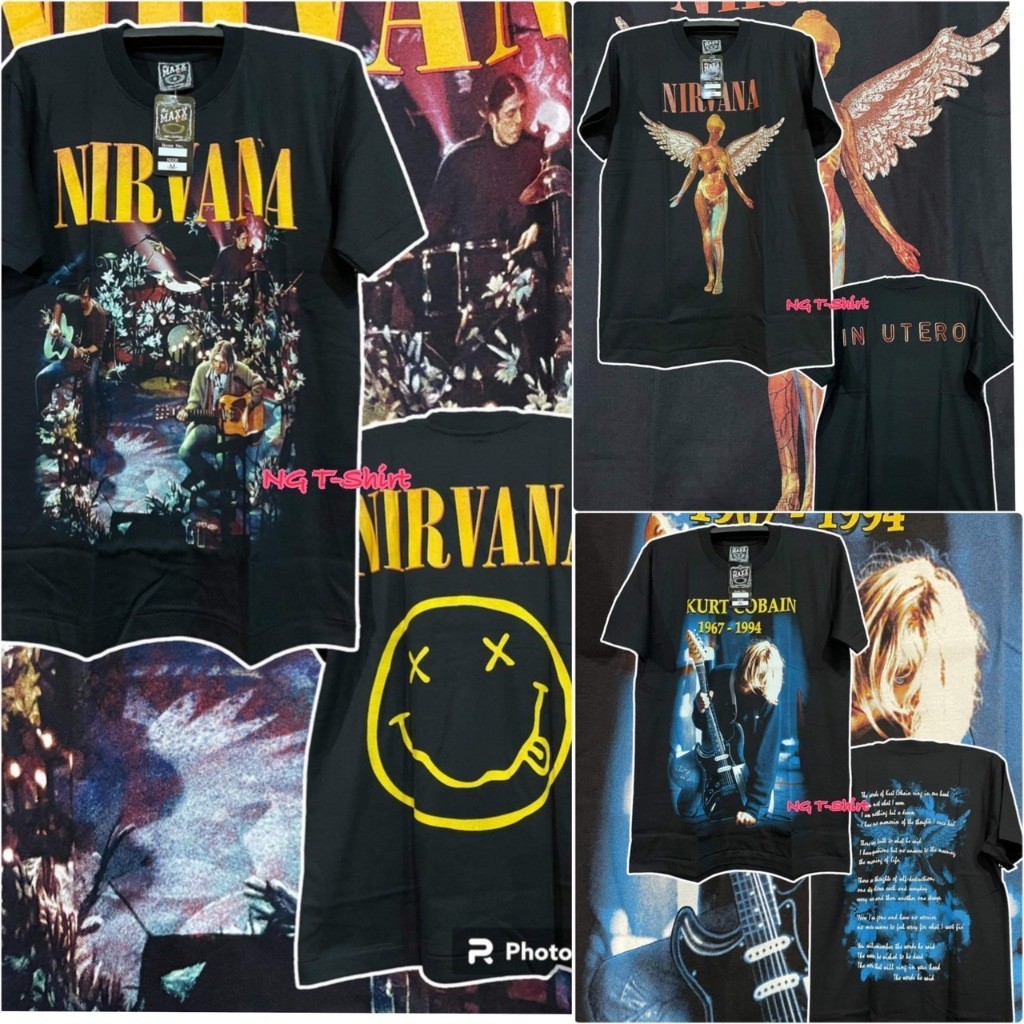 เสื้อวงเนวาน่า เคิร์ต โคเบน นางฟ้า Nirvana OVP เสื้อยืดวงดำขาว  วงร็อค  นักร้อง ดนตรีร็อคS-5XL