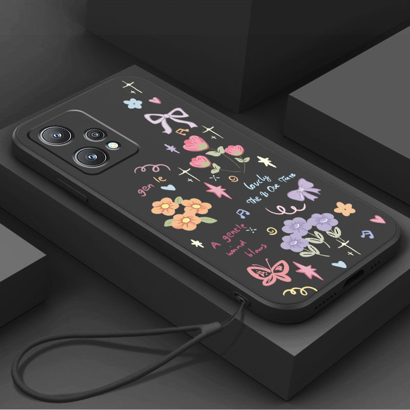 ปลอก Realme 9i Realme 9 pro plus เคสโทรศัพท์อินเทรนด์ ดอกไม้และผีเสื้อพร้อมเชือกเส้นเล็กความงาม ซิลิโคน TPU Soft Shell girl ดีไซน์ใหม่ เคสกันกระแทก