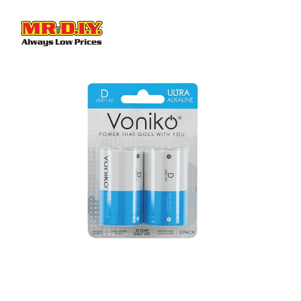 VONIKO ถ่านพรีเมี่ยมอัลคาไลน์ LR20 D 1.5 โวลต์ (2ก้อน/แพ็ก)