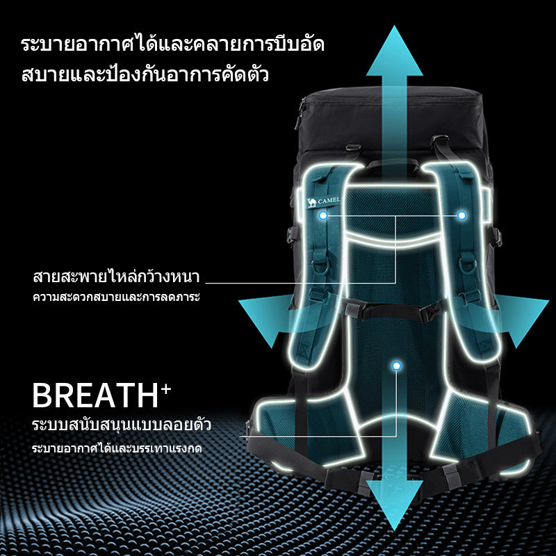 CAMEL CROWN กระเป๋าปีนเขากันน้ําเดินป่าใหม่, กระเป๋าเป้สะพายหลังบีบอัดระบายอากาศระดับมืออาชีพ 45 ลิตร