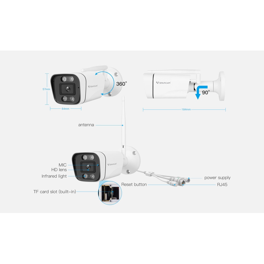 อัดเสียงได้ Vstarcam  C19S PRO  3.0MP / 5.8G กล้องวงจรปิดกล้องใช้ภายนอกรุ่น H.264+มีระบบAIสัญญาณเตือ