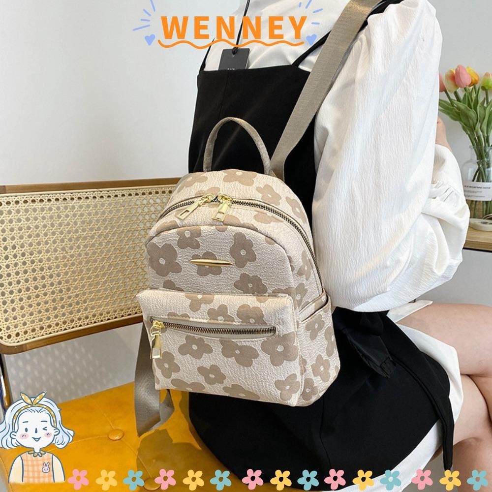 ชุดกระเป๋าโทรศัพท์ WANNENY, ดอกไม้พิมพ์มัลติฟังก์ชั่นมินิกระเป๋าเป้สะพายหลังขนาดเล็ก, ผ้าใบ PU หนังโรงเรียนกระเป๋าเป้สะพายหลัง