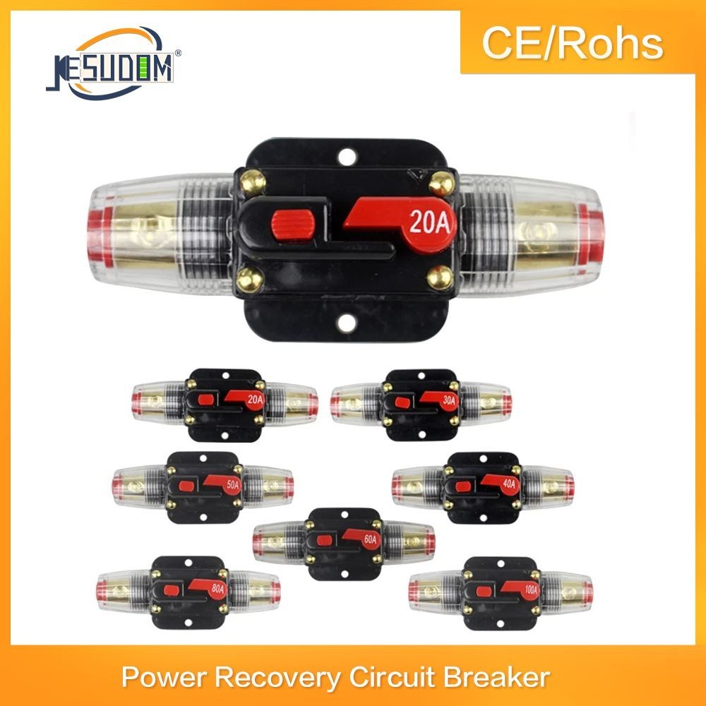 ✢20A 30A 40A 50A 60A 80A 100A Circuit Breaker 12V 24V DC Car Truck Audio Resettable Fuse Circuit Bre