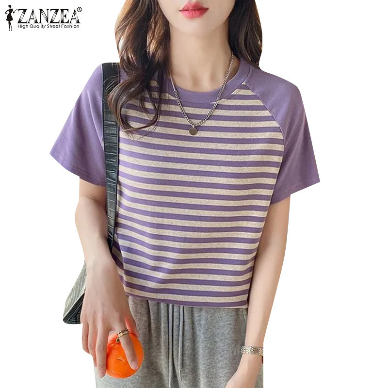 Zanzea เสื้อยืดแขนสั้นพิมพ์ลายคอกลมลําลองสไตล์เกาหลีสําหรับผู้หญิง